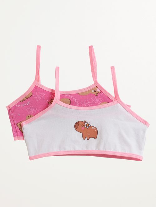 Kit Com 02 Sutiãs Cotton Infantil Para Menina- BRANCO/PINK