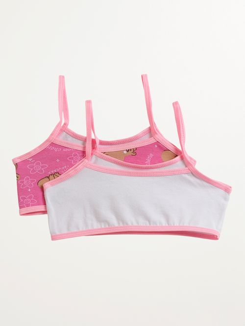 Kit Com 02 Sutiãs Cotton Infantil Para Menina- BRANCO/PINK