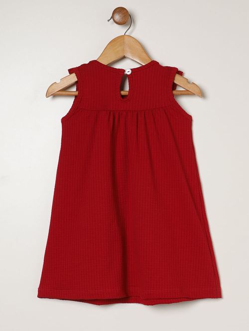 Vestido Malha Waffle Bordado Infantil Para Bebê - VERMELHO