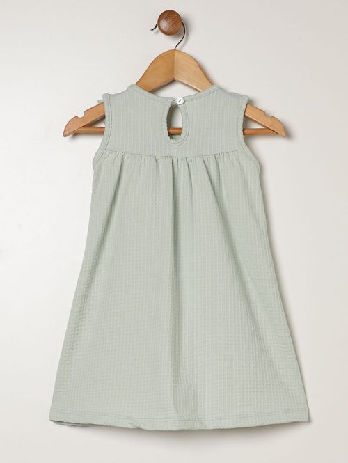 Vestido Malha Waffle Bordado Infantil Para Bebê- VERDE CLARO