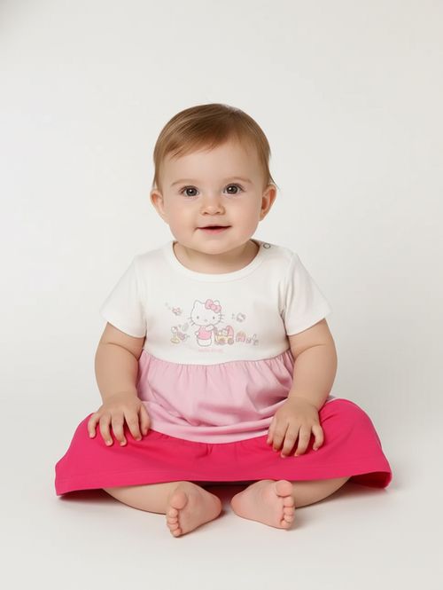 Vestido Hello Kitty Infantil Para Bebê Menina - OFF WHITE/ROSA/PINK