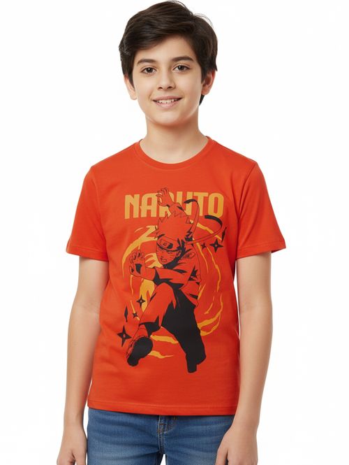 Camiseta Naruto Manga Curta Juvenil Para Menino- LARANJA