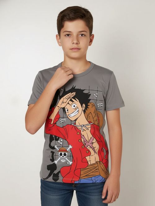 Camiseta Manga Curta Juvenil Para Menino - CINZA