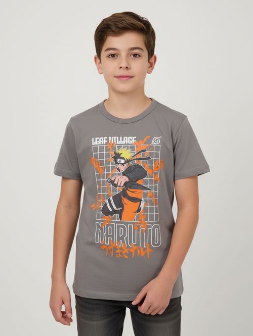 Camiseta Naruto Manga Curta Juvenil Para Menino- CINZA