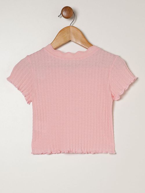 Blusa Manga Curta Canelada Infantil Para Menina - ROSA