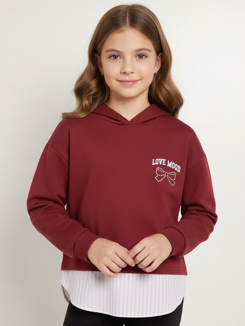 Moletom Com Capuz Juvenil Para Menina - BORDO