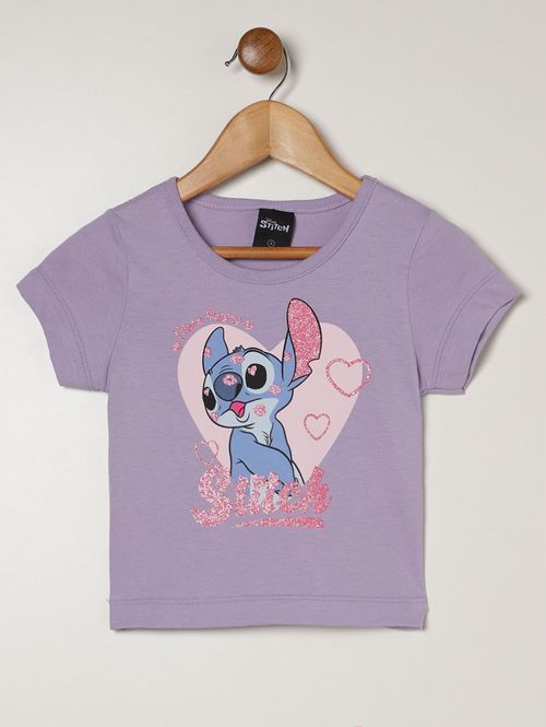 Camiseta manga Curta Stitch Infantil Para Menina - LILAS