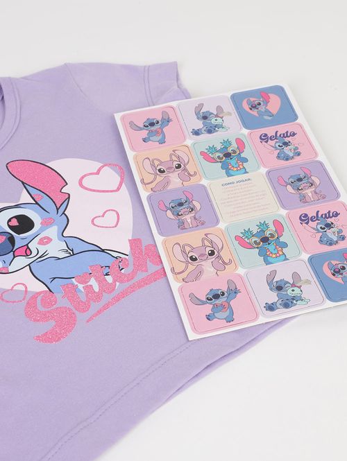 Camiseta manga Curta Stitch Infantil Para Menina - LILAS
