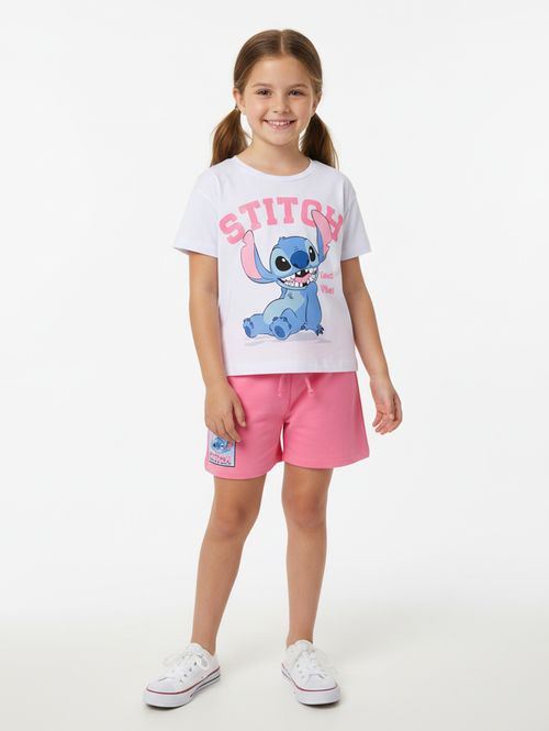 Conjunto Curto Stitch Disney Infantil Para Menina- BRANCO