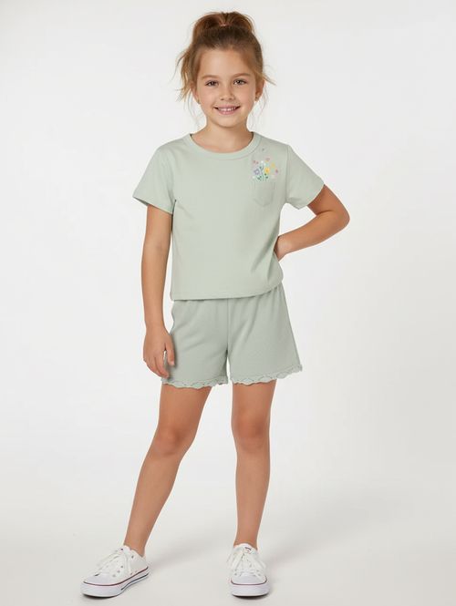 Conjunto Curto Malha Infantil Para Menina  - VERDE