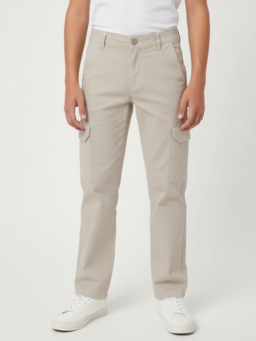 Calça Sarja Cargo Juvenil Para Menino - AREIA