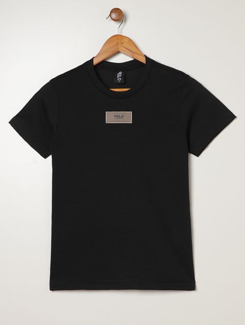 Camiseta Piquet Manga Curta Juvenil Para Menino - PRETO