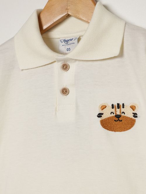 Polo Malha Manga Curta Infantil Para Menino - OFF WHITE