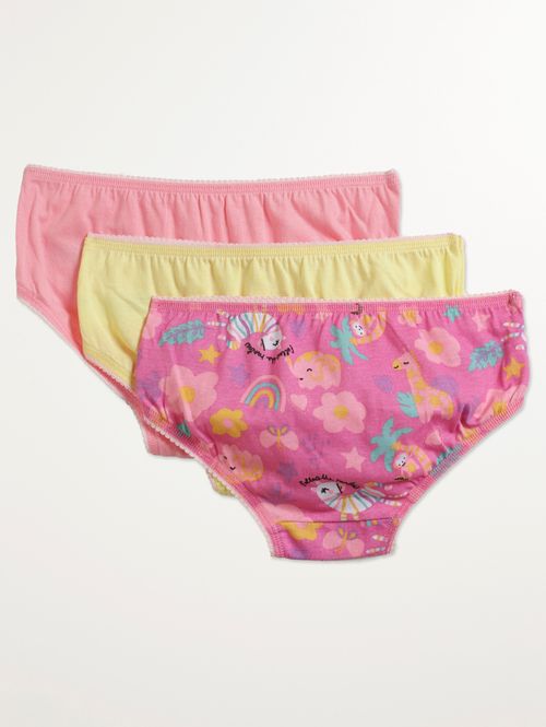 Kit Com 03 Calcinhas Algodão Infantil Para Menina - ROSA/PINK/AMARELO