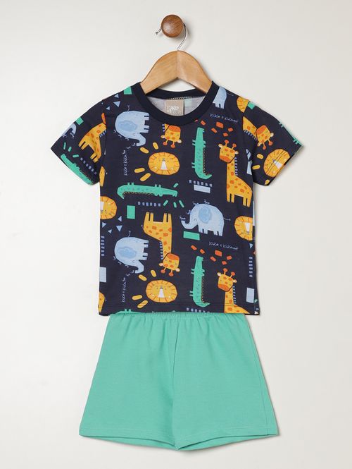 Conjunto Curto Estampado Infantil Para Bebê - MARINHO