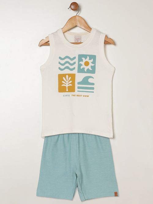 Conjunto Curto Estampado Infantil Para Menino - OFF WHITE