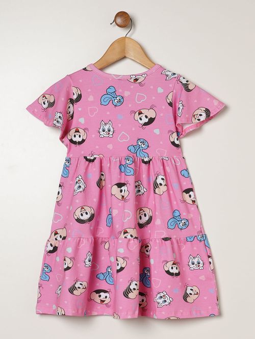 Vestido Evasê Turma da Mônica Infantil Para Menina ROSA