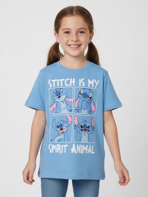 Blusa Stitch Manga Curta Infantil Para Menina - AZUL