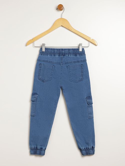 Calça Jeans Jogger Cargo Infantil Para Menino - AZUL
