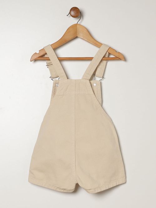 Jardineira Sarja Infantil Para Menina  - BEGE