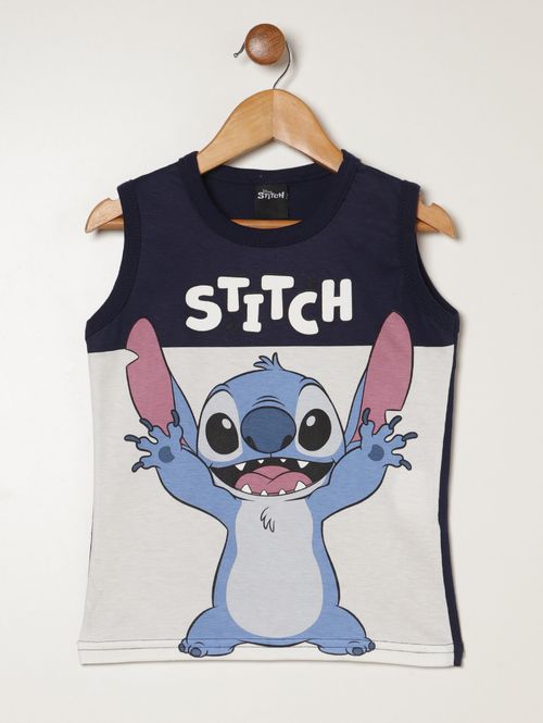 Camiseta Stitch Regata Infantil Para Menino - MARINHO