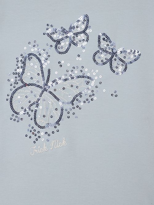 Blusa Cotton Bordado Paetê Infantil Para Menina - AZUL