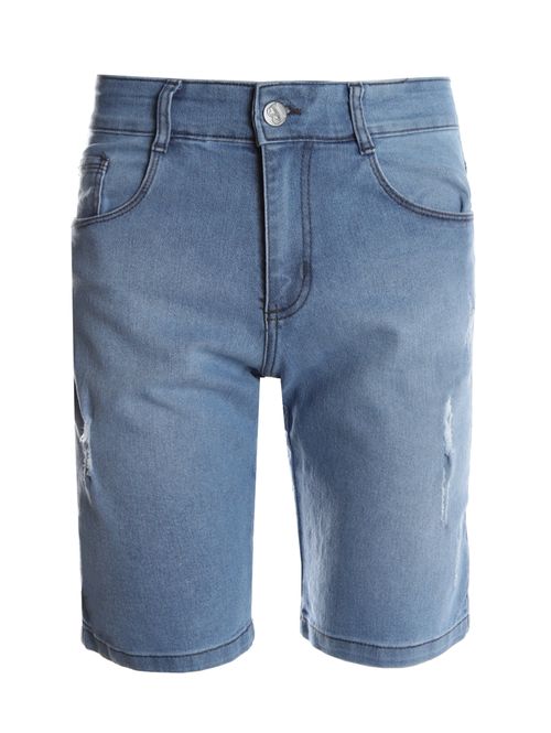 Bermuda Jeans Delavê Com Puídos Masculina AZUL
