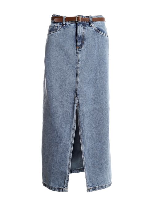 Saia Sarja Midi Com Cinto Feminina AZUL