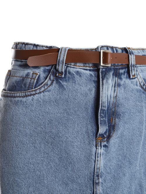 Saia Sarja Midi Com Cinto Feminina AZUL