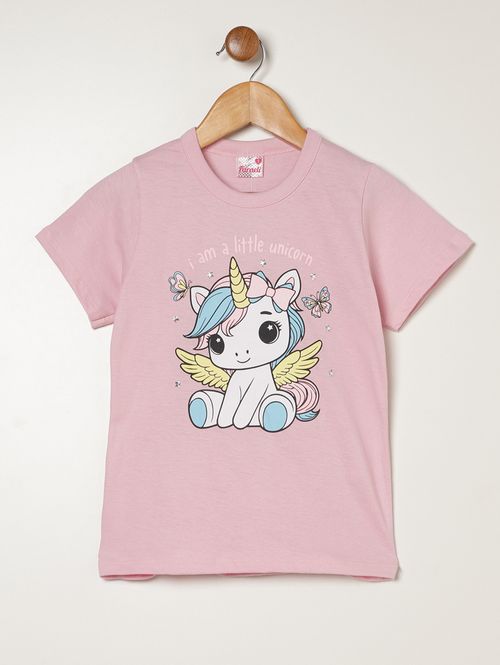 Blusa Manga Curta Infantil Para Menina - ROSA