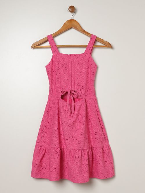 Vestido Laise Com Amarração Juvenil Para Menina - PINK