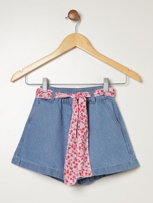 Short Jeans Faixa Cinto Juvenil Para Menina - AZUL