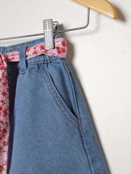 Short Jeans Faixa Cinto Juvenil Para Menina - AZUL