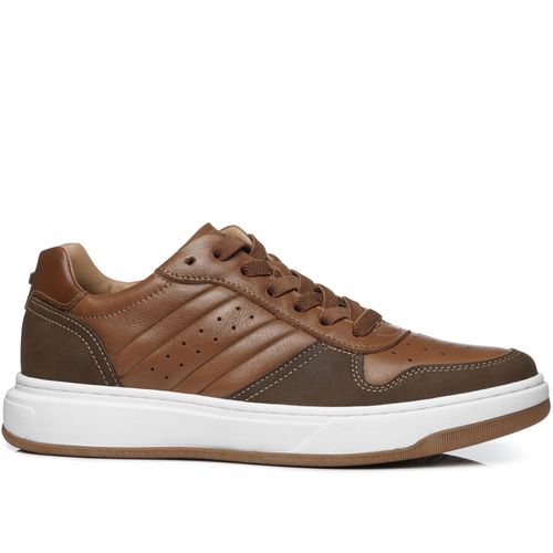 Tênis Casual Pegada Masculino em Couro Pinhão 111721-04