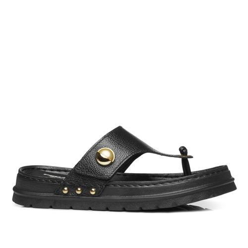 Chinelo Pegada Feminino em Couro Preto 234702-05