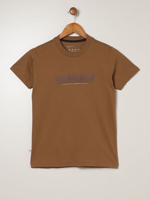 Camiseta Manga Curta Gangster Juvenil Para Menino MARROM