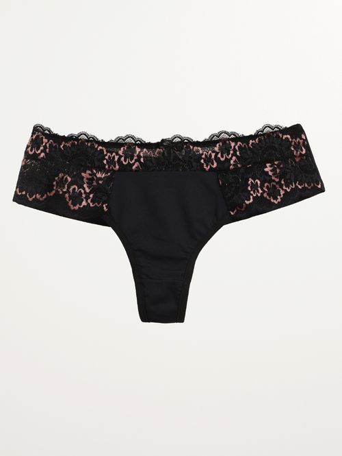 Calcinha Tanga Fio Duplo Com Renda Feminina PRETO/ROSE