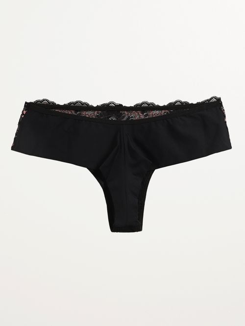 Calcinha Tanga Fio Duplo Com Renda Feminina PRETO/ROSE