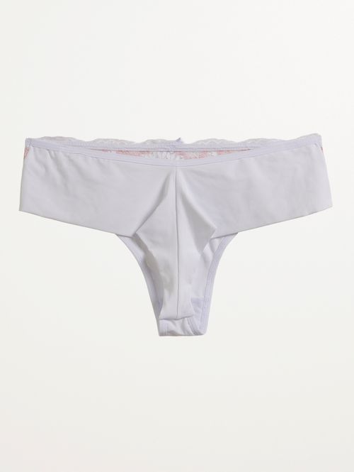 Calcinha Tanga Fio Duplo Com Renda Feminina BRANCO/ROSE