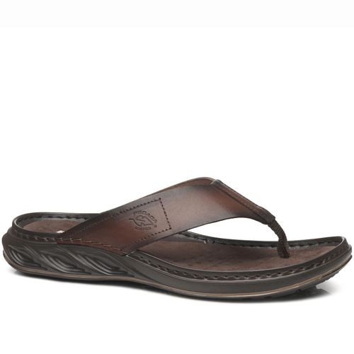 Chinelo Pegada Masculino em Couro Pinhão 134103-02