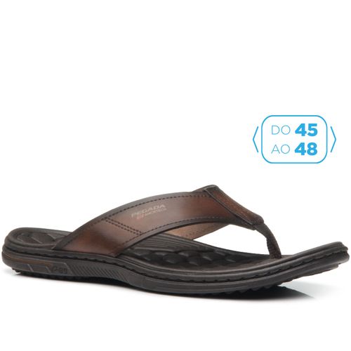 Chinelo Pegada Masculino Plus Size em Couro Pinhão 533301-01