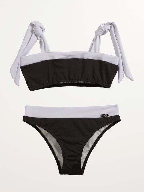 Biquíni Top Juvenil Para Menina - PRETO/BRANCO