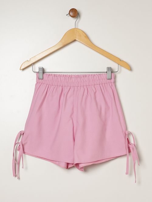 Short Sarja Laço Juvenil Para Menina - ROSA CLARO