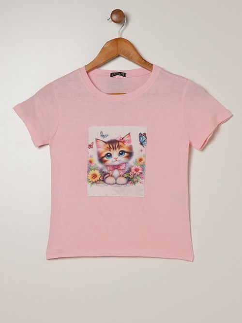 Blusa Manga Curta Juvenil Para Menina - ROSA CLARO