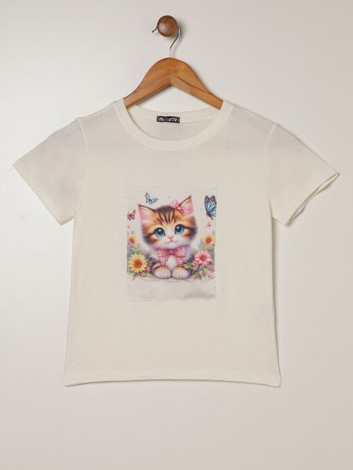 Blusa Manga Curta Juvenil Para Menina - OFF WHITE