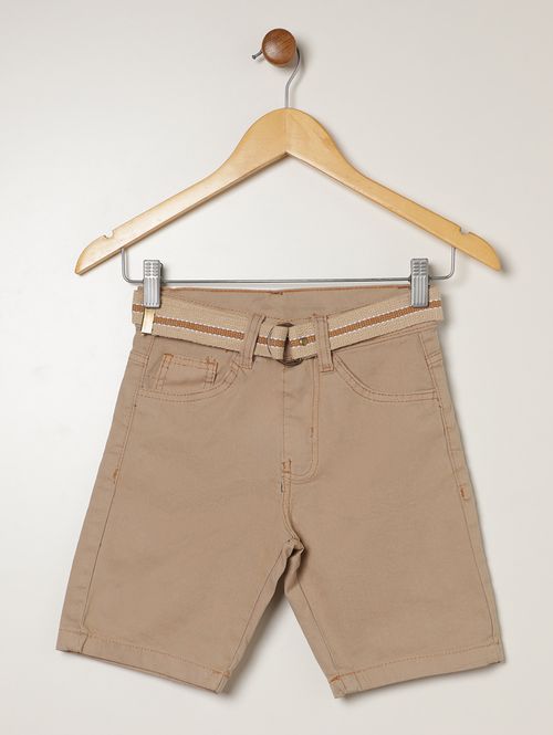 Bermuda Sarja Com Cinto Juvenil Para Menino - CAQUI