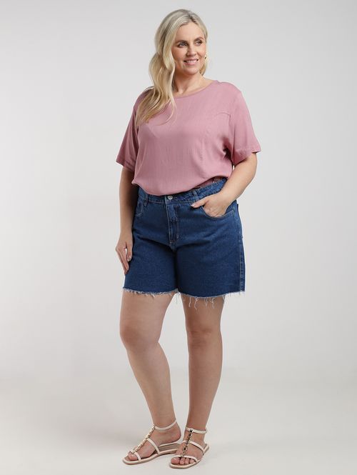 Short Jeans Mokkai Plus Size Feminino AZUL