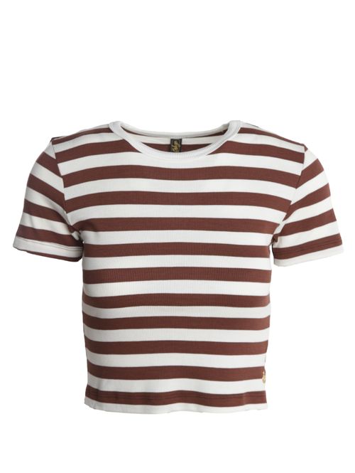 Blusa Cropped Ribana Listrada Feminina MARROM