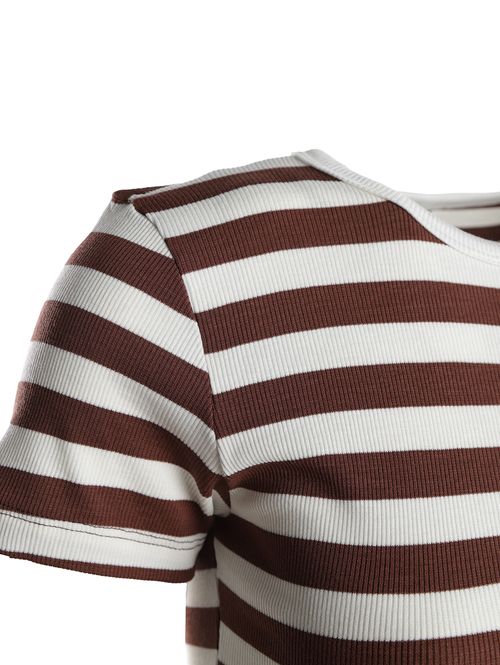 Blusa Cropped Ribana Listrada Feminina MARROM