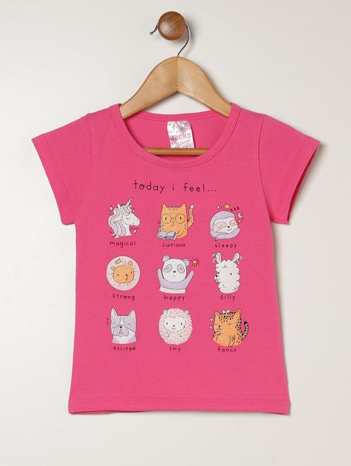 Blusa Cotton Manga Curta Infantil Para Menina - ROSA